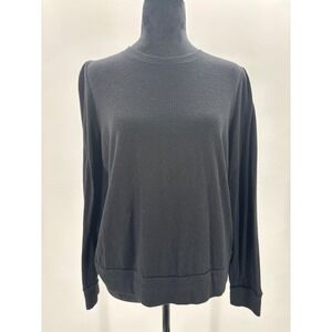 Gibsonlook Black Puff Long Sleeve Crew Neck Casual Pullover Top Women's Large